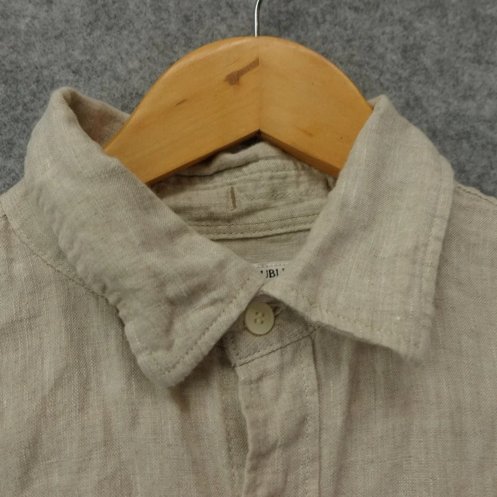 Banana Republic Mens European Linen Shirt S Oatmeal Neutral Standard Fit Summer